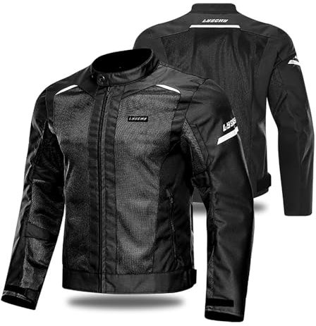 YuanDiann Herren Motorradjake mit 7 Stück Protektoren Atmungsaktiv Netz Winddicht Reflektierend Mode Textil Motorradbekleidung Protektorenjacke Motorcross Schutz Jacke Schwarz 5XL