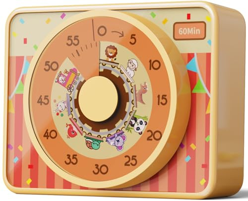 VOCOO Kinder-Visual-Timer für Klassenzimmer– 60-Minuten-Stiller Countdown, Starker Magnet für Klassenzimmer, Zeitmanagement-Tool für Schule & Küche,An Kühlschrank Hafend, Batterien Enthalten(Orange)