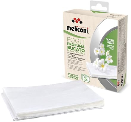 Meliconi Wäschedufttücher, Wäschedüfte für den Trockner mit Blumenduft und Natürlichem Weichspüler, Antistatische Wirkung, Für Weiche und Einfach zu Bügelnde Wäsche