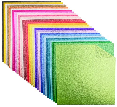 Lot de 30 feuilles de papier pailleté double face pour bricoler, papier pailleté multicolore, 30,5 x 30,5 cm, 30 couleurs, 250 g/m², carton pailleté, pour bricolage et décoration