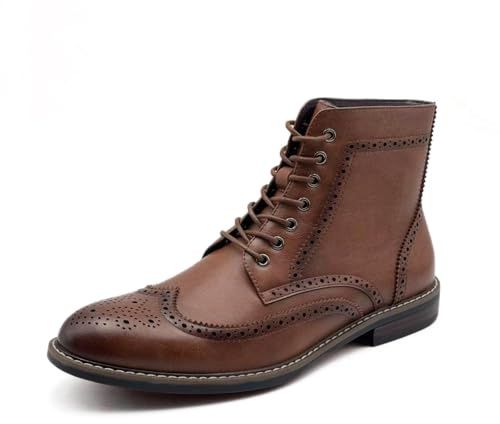 Finishing & Sewing Botas de vestir con punta de ala para hombre, estilo clásico brogue, zapatos de vestir Oxford con cordones
