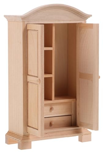 NAMOARLY Dollhouse Mini Wooden Wardrobe Closet Model Tiny Wardrobe Ornament for Bedroom Scene Decoration Children's Present