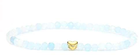 LAKADA Echtes Edelstein Armband mit facettierten 4mm Perlen und Edelstahlherz Heilstein Schutzstein Edelsteinarmband Glücksbringer Talisman Geschenk