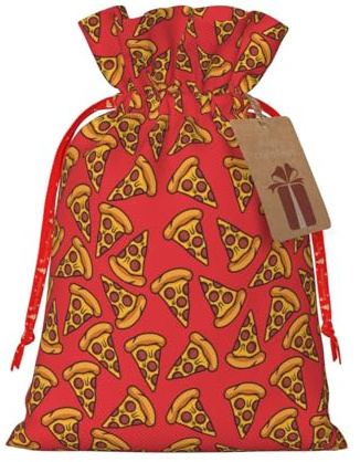 Kuilepa Jutebeutel aus Leinen mit Pizza-Cartoon-Druck, mit Geschenkanhänger, Geschenktüten, Hochzeitsfeier, Weihnachten, Geburtstag, Geschenke für Party, Heimbedarf