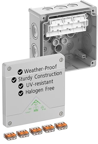 Spelsberg Abox SL-4² Professionelle IP66-Abzweigdose mit 5 erhöhten, schraubenlosen 3-adrigen Klemmen, VDE-zertifiziert, interne Befestigungspunkte für Industrie & Außenbereich (Grau)
