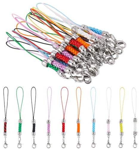 SUNNYCLUE 1 Box 30pcs 10 Colors Phone Lanyard Lobster Clasp Phone Straps Charms Mobile Polyester Lanyards Lariat Charm String Cord Ring Strings With Lobster Claw Clasp For Cell Keychain
