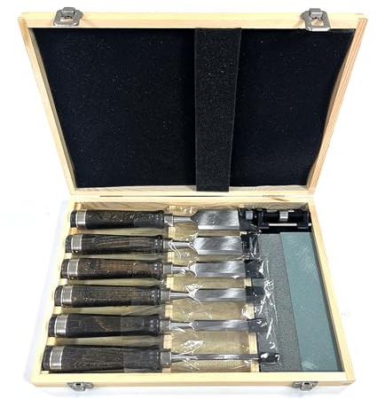 With sharpener,Stechbeitel Set Für Holz, 6-Teilig Stemmeisen Set Für Holzarbeiten,Meißel Set Mit Kappe & Abziehsteine Stecheisen Satz Für Anfänger Und Profis