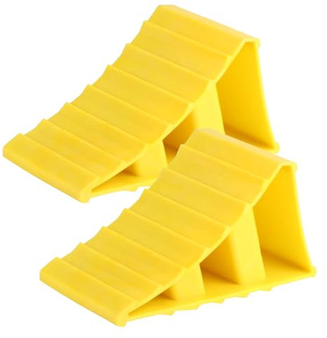 Bbtcxjs 2 Pcs Wheel Chocks, Non Slip Tyre Saver Brake Stoppers for Parking Caravan Motorhome Motorbike RV Trailer Car Wheel Chocks with Handle, Keep Your Car in Place (Yellow)