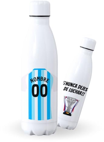 DEREGALOOS Botella de agua de Acero Inoxidable Personalizada equipo de Fútbol 2 División. Botella termo personalizada deportiva. 500 ml Regalo Original para Aficionados del Futbol. (Málaga)