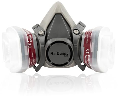 CELIMS AirGuard Elite - Maschera di protezione respiratoria | Maschera di protezione prodotto chimico | antipolvere professionale | Kit completo con lunetta antinebbia e 10 filtri antipolvere