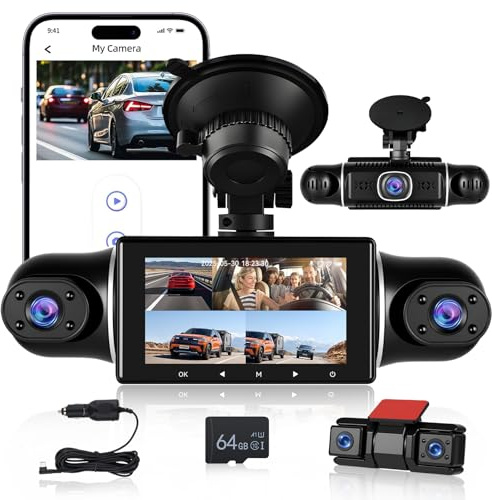 NHOPEEW 1080P 5-Kanal-360°-Dashcam – Dashcam mit Zwei Rückfahrkameras, Innen- und Frontlinsen – G-Sensor-Loop-Aufzeichnung, Nachtsicht, WiFi-APP-Steuerung, Parkmonitor