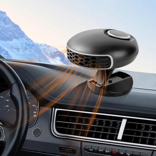 Gobesty - Chauffage de voiture 12 V 150 W - Chauffage portable avec prise allume-cigare - 2 en 1 Dégivreur et ventilateur de refroidissement pour pare-brise - Dégivrant avec base pivotante à 360°