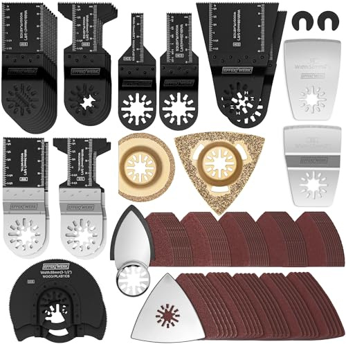 EffektWerk - 105 pcs Multitool Saw Blades and Sanding Kit - Oscillating Tool Attachments for Wood, Plastic, Metal - Adapters, Sander Pads, Sandpapers