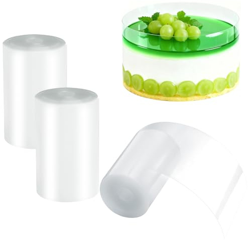 APOMOONS Tortenrandfolie 6cm hoch *10m 3 Rollen Transparente Tortenfolie Acetat Folie Kuchen Halsbänder für Tortendeko Mousse Schokolade Backen Dessertringe