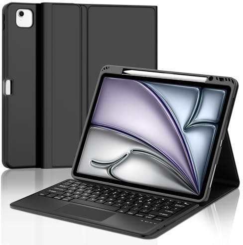 Coque Clavier pour iPad Air 13 Pouces (M4 2026, M3 2025, M2 2024) et iPad Pro 12.9 Pouces (6e/5e/4e/3e Génération), AZERTY Français Housse Clavier Bluetooth Magnétique avec Pavé Tactile, Noir