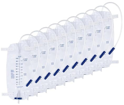 Jnchdghwa Paquete de 10 Bolsas Estériles de 1000 Ml para Drenaje Urinario de Piernas, Bolsa Profesional para Orina de Pierna con Válvula Antirreflujo para Hombres y Mujeres