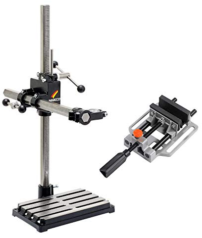 WABECO Bohrständer Fräsständer BF1243 mit Maschinenschraubstock mit Schnellverstellung, 2 Zustellachsen vertikal/horizontal Säule 750 Ausleger 500 mm Made in Germany