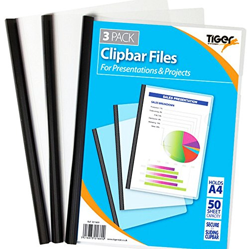 Tiger Lot de 3 kits pour constitution de dossier, format A4, grande capacité, baguette noire