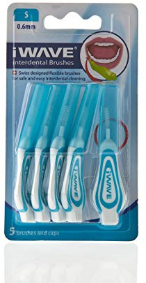 iWave - Cepillos interdentales de tamaño fino de 0,6 mm, color azul, 5 unidades - Cepillos de limpieza interdental para la limpieza total de los dientes, herramienta de eliminación de placa