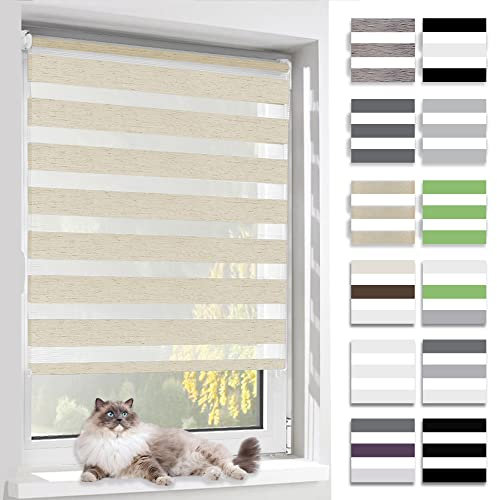 BelleMax Doppelrollo Klemmfix ohne Bohren & mit Bohren, Natur 85x150cm(BxH), Duo Rollo, Sonnenschutz lichtdurchlässig Blickdicht, Klemmrollo Fensterrollo, Rollos für Fenster und Tür