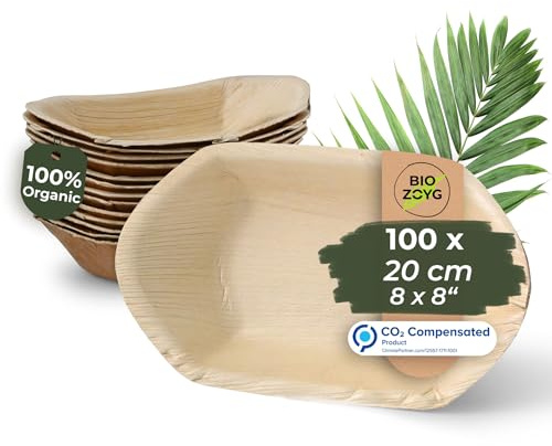 BIOZOYG Schiffchen 100 Stück 30 cm - Palmblatt Schale für Fingerfood Einweggeschirr, Alternative zu Bambus und Holz - Snackschale Einweg Schiffchen Schale
