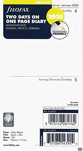Filofax Kalendereinlage Personal 2 Tage auf 1 Seite (mehrsprachig)2020, 000020-68423
