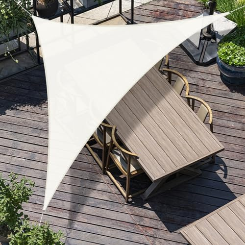 SUNNY GUARD Vela ombreggiante 5x5x7m HDPE Tenda a Vela Triangolare, Tenda da sole per esterno Traspirante Protezione Raggi UV per Giardino Esterno terrazza, Crema