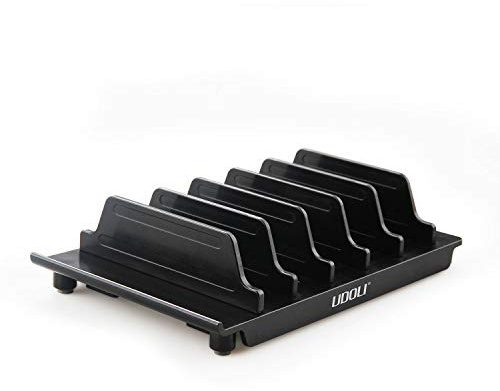 UDOLI Adjustable Universal Multi Device Organizer Dock Stand Holder, Tablet Cell Phone Desktop Stand for iPhone Samsung Galaxy Google Nexus Kindle (Black)- No Charging Port