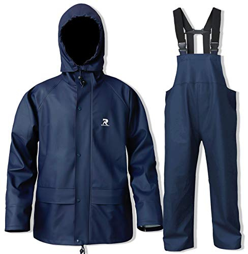 Rain Suits for Men Waterproof Rain Jacket Coat Pants Heavy Duty Women Fishing Rain Gear Workwear (Navy, XX-Large)