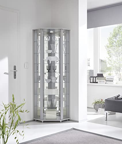 möbelando Eckvitrine Vitrinenschrank Glasvitrine Vitrine Berlin II Silber