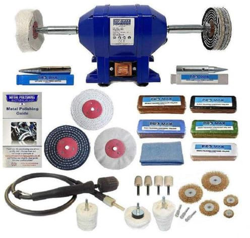 Bench Grinder Metal Polisher 6 250W with 4 Deluxe Metal Polishing Kit Pro-Max