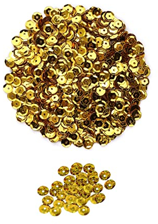 Bessy shop Rund-Pailletten zum Nähen,2800 Pailetten Gold zum Aufähen DIY Basteln - Ø 6mm, 30g Beutel Pailletten zum aufnähen, aufkleben,Nähen, Kunst, DIY, Schmuck basteln.