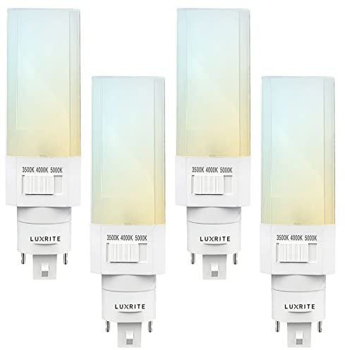 Luxrite Horizontal PL LED CFL Replacement, 11W, Ballast Bypass, Fits G24D G24Q GX24Q, 3 Color Selectable 3500K-5000K, 1450 Lumens, Rotatable, Replace 26W/32W/42W CFL 2 Pin and 4 Pin Base Bulb (4 Pack)