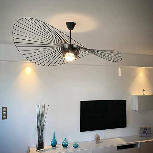 Vertigo Lampe 170cm Retro Kronleuchter Pendelleuchten, Kreative LED Fiberglas + Polyurethan Hut Stoff Modernes Design Wohnzimmer Küche Badezimmer Dekorative Beleuchtung, E27, (170CM, Black Schwarz)