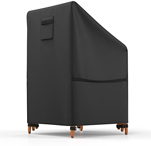 BROSYDA Gartenstuhl Abdeckung wasserdicht 65x65x80/120cm mit Air Vent, Heavy Duty 600D Schutzhülle Stapelstühle mit PU-Beschichtung, 4 Schnallen und Kordelzug Abdeckung Gartenmöbel