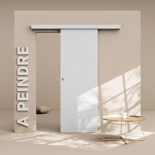 Porte Coulissante avec Rail - Prépeinte Plane 73 cm - Sans butée