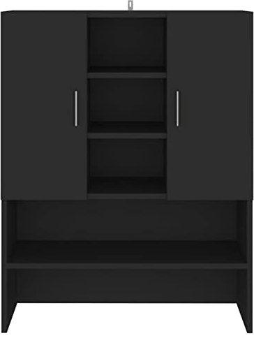 Susany Waschmaschinenschrank Badschrank Badhochschrank Badmöbel Schrank mit 2 Türen und 9 Fächern Holzwerkstoff Schwarz 70,5x25,5x90 cm