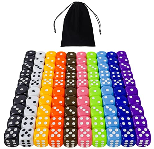 6-seitiger Würfelsatz 100 Stück 16mm undurchsichtige Acrylwürfel für Würfelspiele 10 Farben (100 Stück 16mm Unifarben)