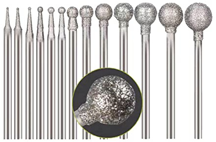 13 Pcs Ball Shape Diamond Burr Set, 3/32 Inch Shank Stone Carving Bits for Dremel Rotary Tool