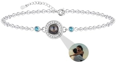 Aina Lighting Personalisierte Foto Armband für Frauen - Benutzerdefinierte Projektor Mit Birthstone Kreis Bild Projektion für Jahrestag, Weihnachten, Geburtstag