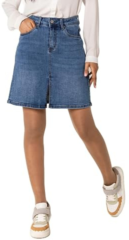 Nina Carter P213 Falda vaquera corta para mujer, con abertura frontal, cremallera elástica, aspecto desgastado, XS