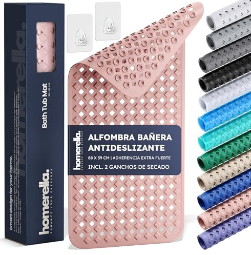 Homerella Tappetino Antiscivolo per Vasca 88x39cm - con Ganci Inclusi Rosa