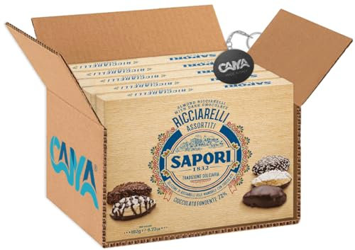 5X Sapori 1832 Ricciarelli Assortiti alla Mandorla Lavorate a Pietra e al Cioccolato Fondente 72% 192g [CAIYA® BOX da 5 Confezioni]