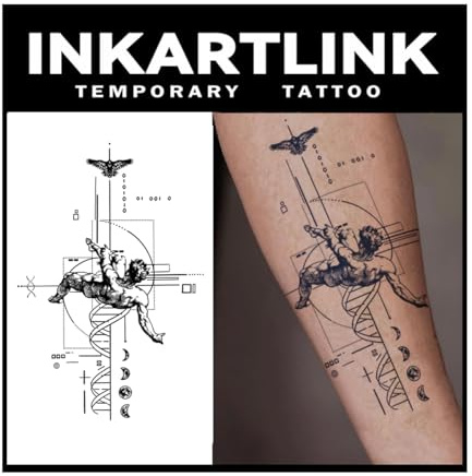 INKARTLINK Tattoo Tech,2 Sheets Extra-Large Semi Permanent Tattoo, Adult Art Design Temporary Tattoos, Lasts 1-2 Weeks, Waterproof, Realistic look, No Adhesive, No reflection (Descending Angel Design?
