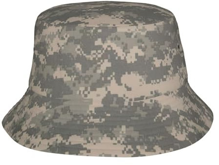 FRGMNT Fischerhut mit grünem Fischdruck, unisex, verstaubar, Outdoor-Anglerhut, Sommer, Reisen, Strand, Sonnenhut, Armee Digital Camouflage, One size