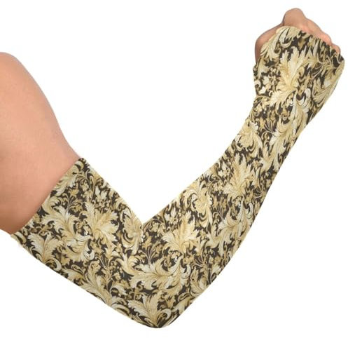 GAIREG Armstulpen mit Totenköpfen und Blumenmuster, mit Daumenloch, Gartenärmel für Damen, Vintage Gold Swirl, Einheitsgröße