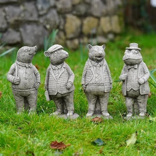 Set 4 Steinstatuen Wind in den Weiden | Maulwurf Maus Dachs Kröte Gartenfigur