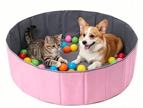 Lotvic Ball Pit, Foldable Baby Ball Pit, Kids Ball Pit, Portable Baby Round Ocean Ball Pool, Ball Pit for Baby Toddler Boys Girls Dogs Cats Indoor Outdoor (80cm, Pink)