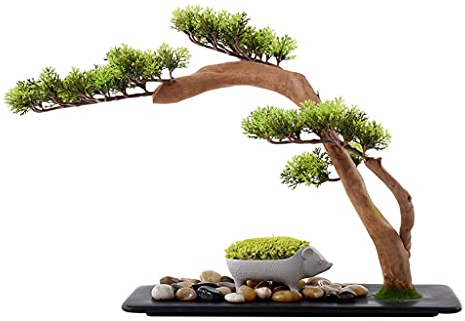 SmPinnaA Artificial Bonsai Tree Artificial Bonsai Tree Home Decoration Ceramic Base Pebbles Artificial Green Conifer Study Room Living Room and Office Simulation Bonsai Trees
