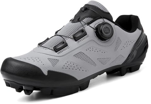 JiuQing Herren Mountain Cycling Schuhe MTB Outdoor Bike Schuhe Kompatibel Mit 2-Bolzen SPD Cleats Indoor Riding,Grau,46 EU